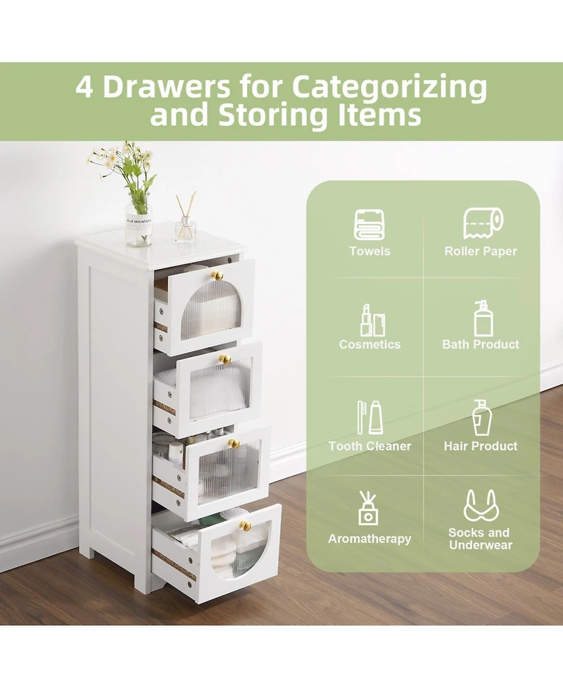 homfan Narrow Bathroom Storage Cabinet with 4 Drawers, Slim Floor Organizer for Hallway, Living Room, Entryway