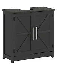 Busdays Farmhouse Distressed Pedestal Sink Cabinet Bathroom Storage with 2 Barn Doors and Adjustable Shelf