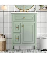 Busdays 24 Inch Freestanding Bathroom Vanity with Sink Solid Wood Mdf Cabinet One Flip Drawer Two Standard Drawers Adjustable Shelf