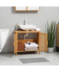 Busdays Bamboo Freestanding Bathroom Sink Cabinet Under Sink Cupboard Organizer with 2 Slatted Doors
