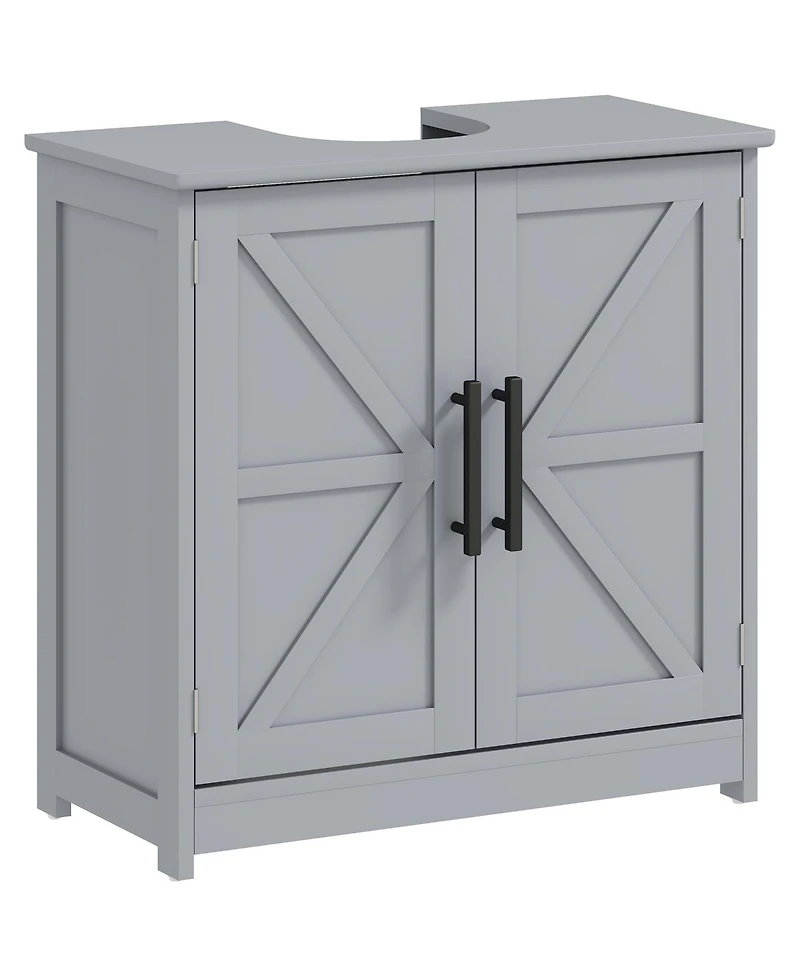 Busdays Farmhouse Pedestal Sink Storage Cabinet Bathroom Sink Cabinet with 2 Barn Doors and Adjustable Shelf