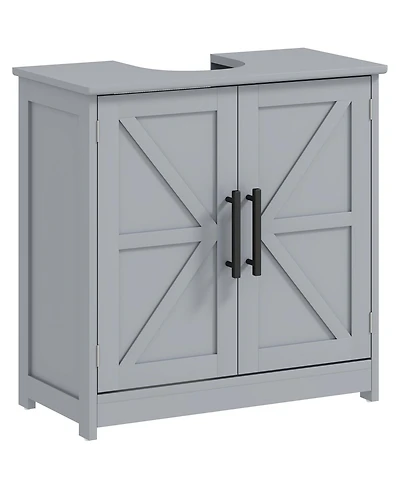 Busdays Farmhouse Pedestal Sink Storage Cabinet Bathroom Sink Cabinet with 2 Barn Doors and Adjustable Shelf