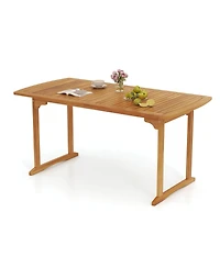 Sugift 63 inch Outdoor Dining Table with Umbrella Hole and Slatted Tabletop