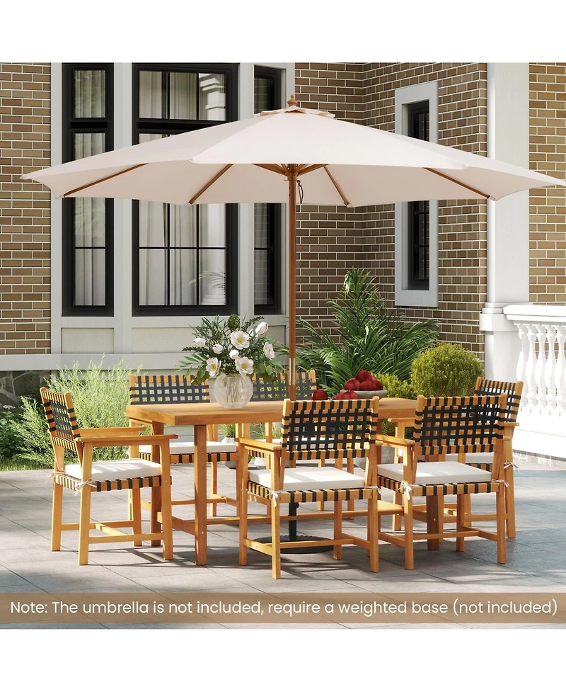 Sugift Outdoor Wooden Dining Table with Umbrella Hole and Stable Base