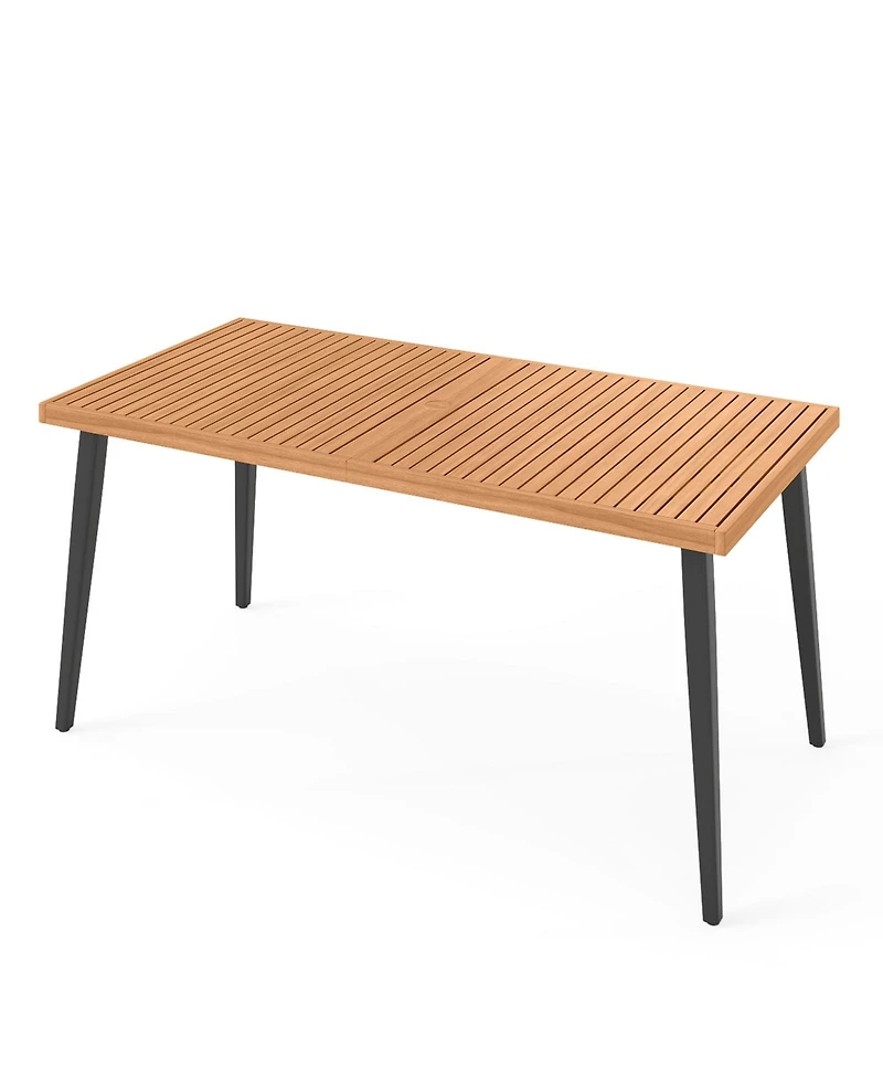 Sugift 63 Inches Outdoor Indoor Dining Table with 1.97 Inches Umbrella Hole and Metal Legs
