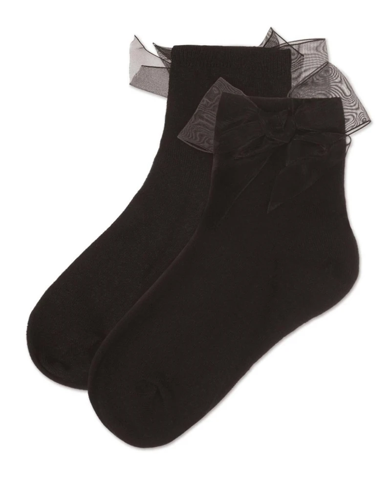 MeMoi Girls Tulle-Bow-Trimmed Mercerized Cotton-Rich Ankle Sock
