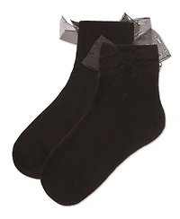 MeMoi Girls Tulle-Bow-Trimmed Mercerized Cotton-Rich Ankle Sock