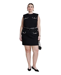 Eloquii Women's Belted Tweed Mini Dress