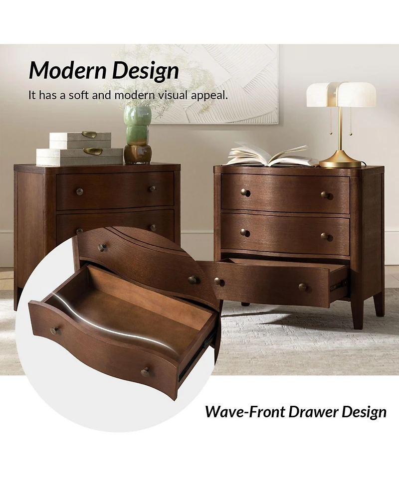 Hulala Home Horaz Modern 27''W 3-Drawers Curves End Table with Built-In Charging Station