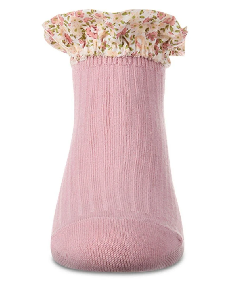 MeMoi Baby Girls 3 to 12 Months Ribbed Cotton-Rich Floral Ruffle-Trimmed Ankle Sock