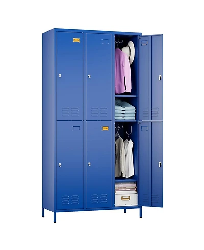 Boyel Living 6-Door Metal Locker with Business Card Holders and Hooks, Vented Employee Storage Cabinet for Gym Office