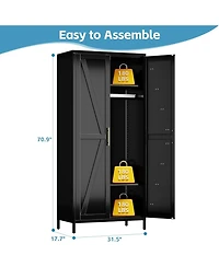 Boyel Living 71 Inch Farmhouse Metal Wardrobe Closet, Tall Armoire Cabinet with Doors and Hanging Rod for Bedroom