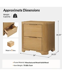 Hulala Home Rosalie 26''W Modern 2-Drawer Fluted End Table with Power Outlet