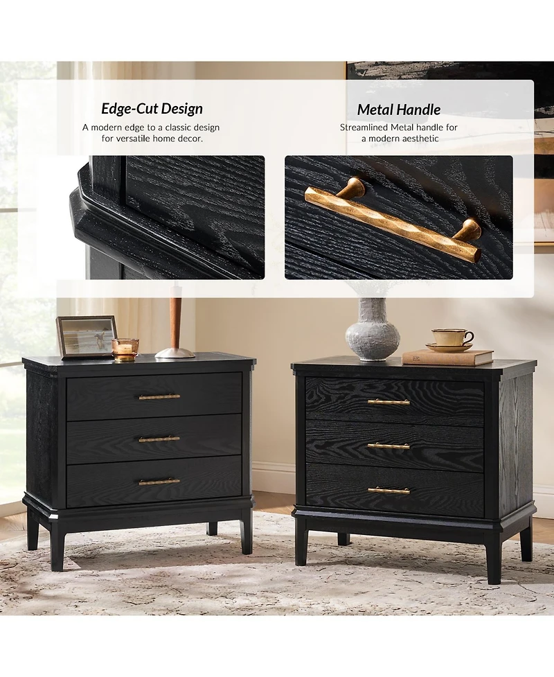 Hulala Home Rosalie Transitional 26"Tall 3-Drawer End Table with Built-in Charging Station
