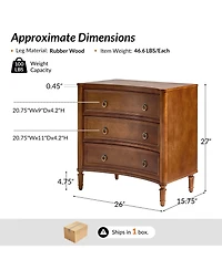 Hulala Home Laurencia 26"W 3-Drawer Curved Silhouette End Table with Built-in Charging Station