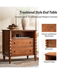 Hulala Home Isidora Transitional 28"W 2-Drawer Spindle-Style Solid Wood Columns End Table with Usb Ports