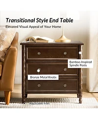 Hulala Home Nicola 3-Drawer Transitional 28''W Curved End Table with Charging Station