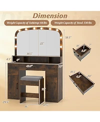 Slickblue 3-Color Light Makeup Desk with Stool and Convenient Charging Station