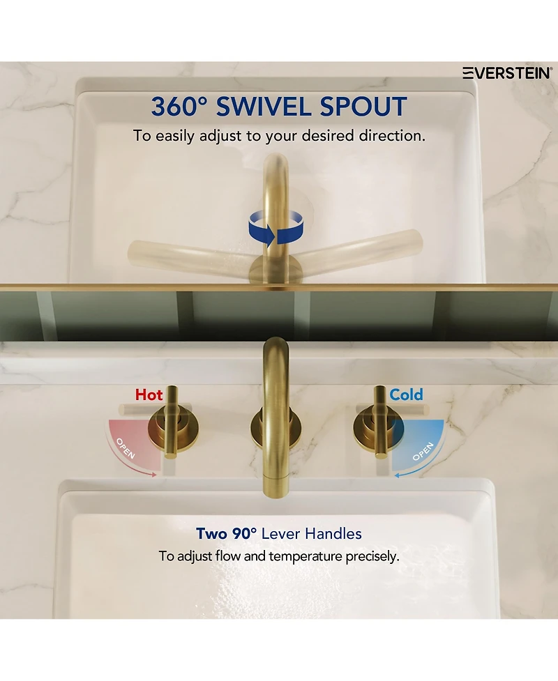 Everstein Widespread Bathroom Faucet 3 Hole 2-Handle Sink with Drain Assembly
