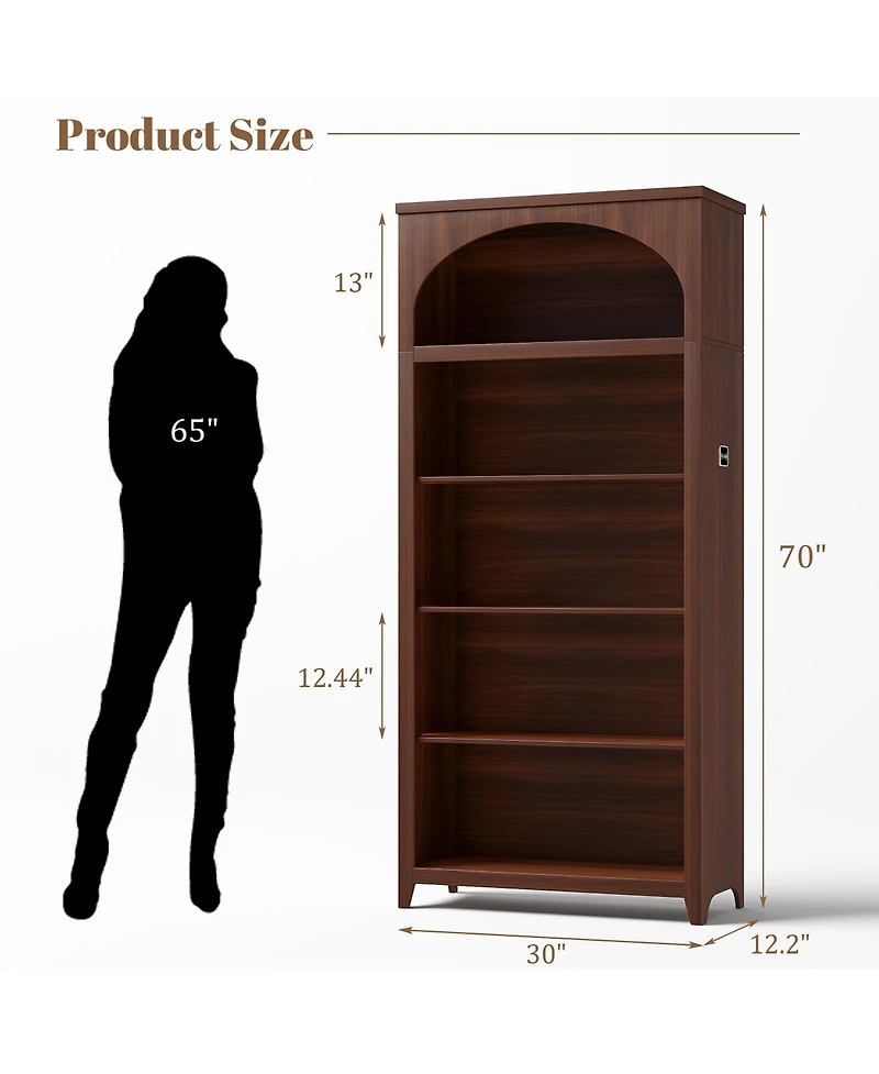 Vlsrka 5-Tier Wooden Bookshelf with Led Lights