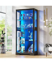 Vlsrka 71 Inch Tall Display Curio Cabinet with Glass Doors and 3 Color Lights