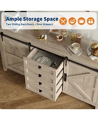 homfan 60 Inch Farmhouse Rustic Wood Sideboard Buffet with Sliding Barn Doors and 4 Drawers, Multi-use Coffee Bar Tv Console