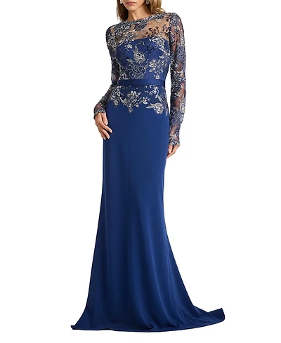 Tadashi Shoji Women's Beacon Belted Embroidered Illusion Gown