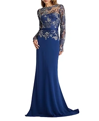 Tadashi Shoji Women's Beacon Belted Embroidered Illusion Gown