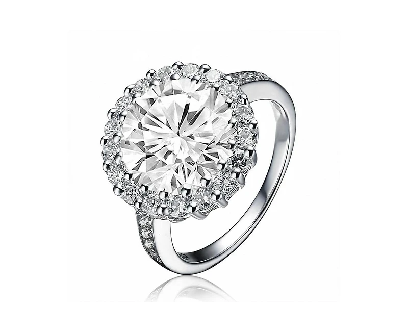 Genevive Brilliant White Gold Plated Round Cz Halo Pave Statement Ring
