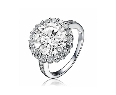Genevive Brilliant White Gold Plated Round Cz Halo Pave Statement Ring
