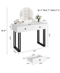homfan Modern Vanity Desk with Led Mirror, Adjustable Lighting, 2 Drawers, Space-Saving Bedroom Makeup Table