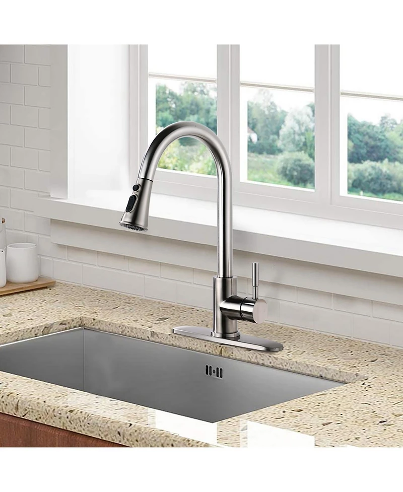 Phying Pull Down Kitchen Faucet with Sprayer Stainless Steel Brushed Nickel