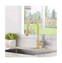 Phying Pull Down Kitchen Faucet with Sprayer Stainless Steel Brushed Gold