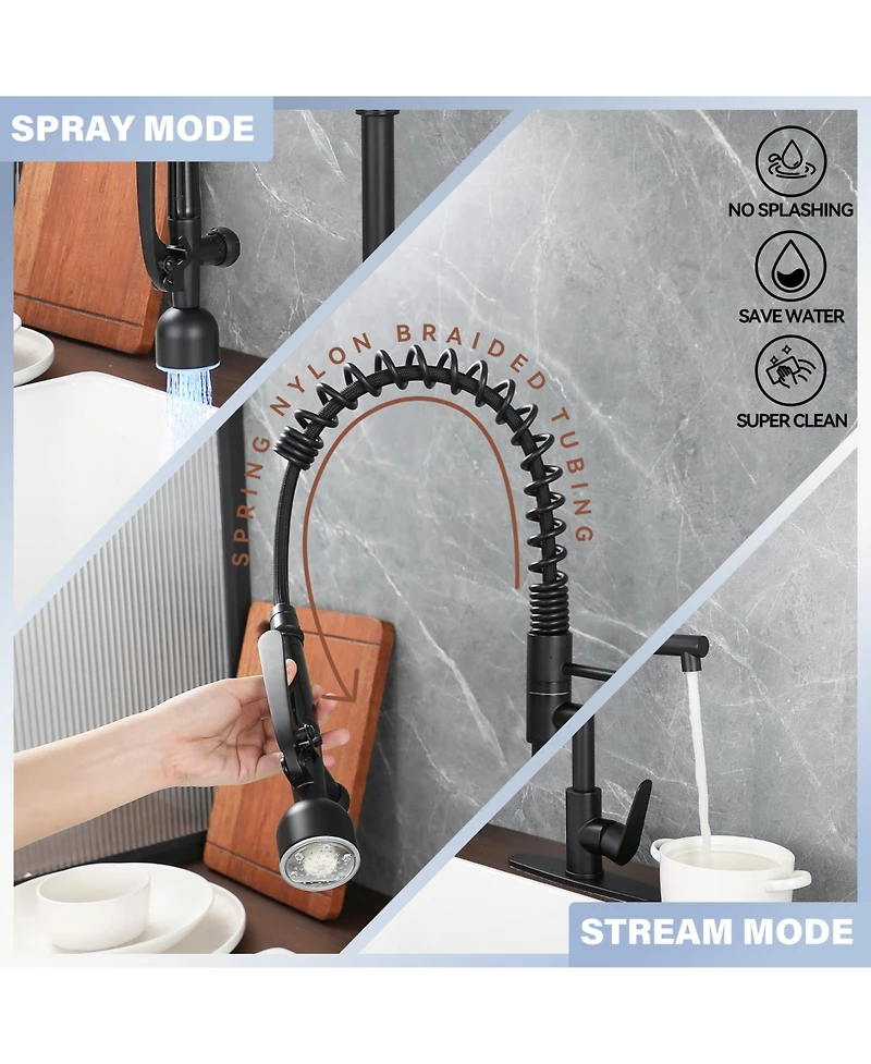 Phying Kitchen Sink Faucet with Led Pull Down Sprayer, Commercial Single Handle High Arc Kitchen Faucet