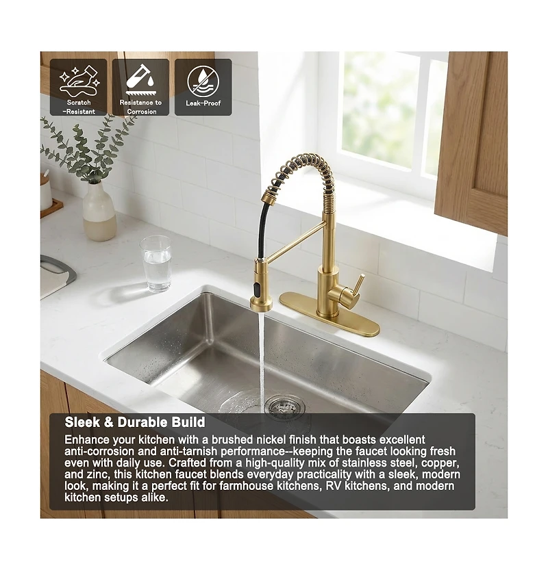 Phying Kitchen Faucet with Pull Down Sprayer Industrial 1 Handle 1 Hole Or 3 Hole Faucet for Farmhouse Camper Laundry Utility Rv Wet Bar Sinks