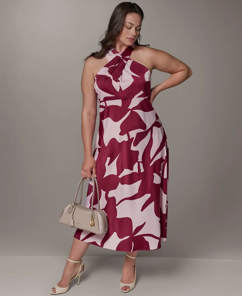 Donna Karan New York Plus Printed Halter A-Line Midi Dress