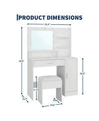 homfan Modern Vanity Desk with Lighted Mirror, 3-Level Adjustable Led, Built-in Drawer Cabinet, Us Power Outlet, Gold Handles, Hair Dryer Holder