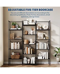 homfan 3-Column 14-Shelf Open Bookshelf, Adjustable Steel Frame Storage Rack with Anti-Tip Bracket, Fast Assembly Home Office Display Organizer