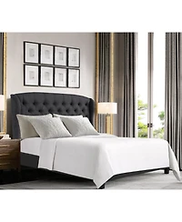 Boyel Living High Back Upholstered Bed Button Tufted Frame with Solid Wood Structure Soft Fabric Headboard