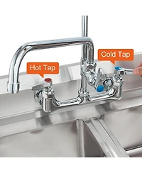 Phying Commercial Faucet with Pre-Rinse Sprayer, 47" Height, 8" Center, 12" Swing Spout, Wall Mount Kitchen Sink Faucet