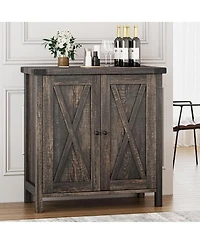 homfan Farmhouse Entryway Storage Cabinet Set, 2 Piece Sideboard Buffet with Adjustable Shelves and Doors, Console for Living Room, Dining Room