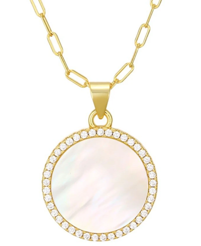 St. Moran Gold Natural Imitation Pearl Halo Serra Pendant Necklace
