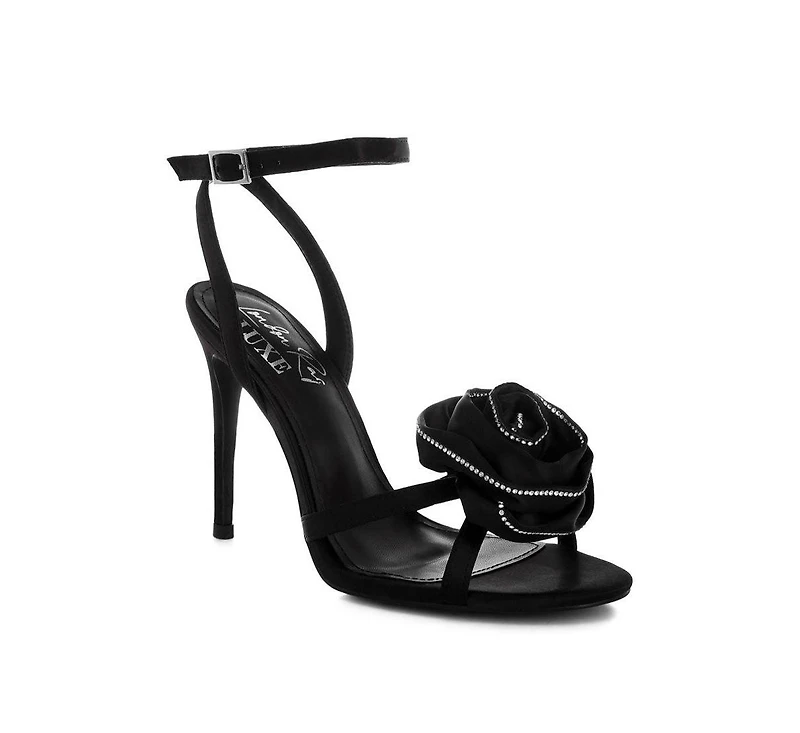 London Rag Women's Candela Floral Rhinestone Accent Heel Sandals