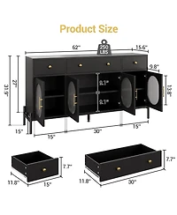 homfan Retro Fluted Acrylic Door Storage Cabinet, Engineered Wood Multi-Functional Sideboard Console with Metal Legs and Anti-Tip Structure