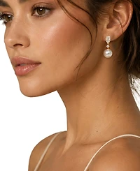 Macy's Cultured Freshwater Pearl (8-9mm) & Diamond Earrings in 14k Yellow Gold