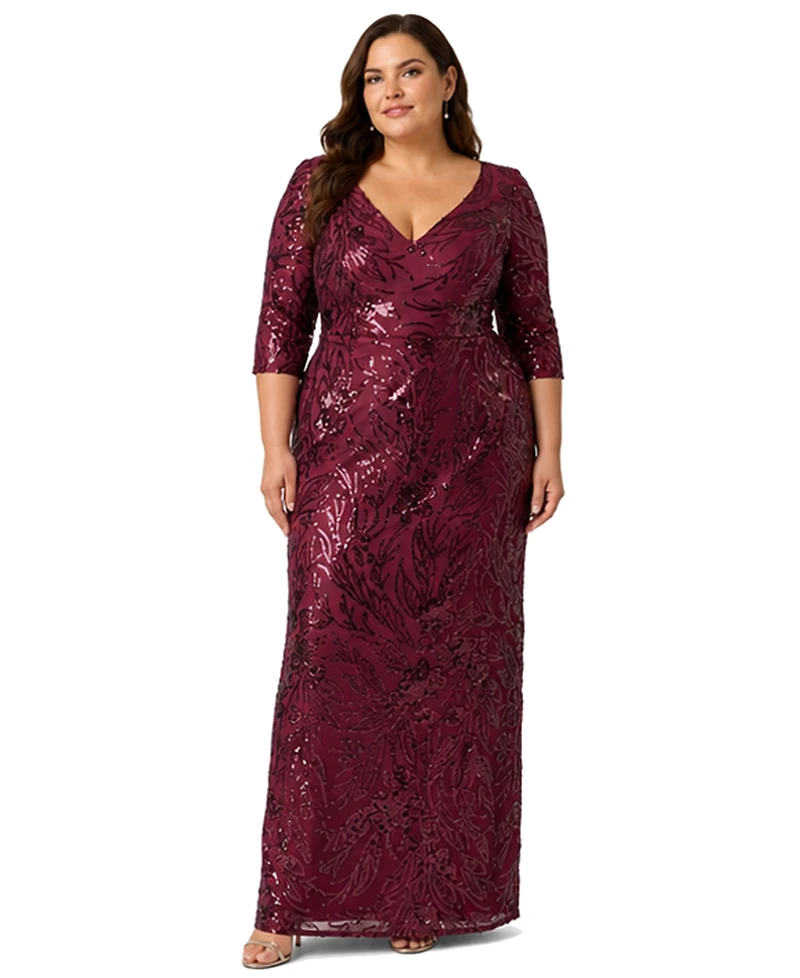 Adrianna Papell Plus V-Neck Column Gown