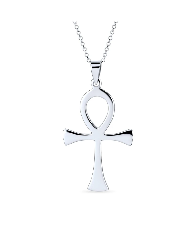 Bling Jewelry Spiritual Ankh Cross Pendant Necklace Large Egyptian Key to Life .925 Sterling Silver