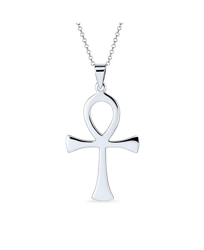 Bling Jewelry Spiritual Ankh Cross Pendant Necklace Large Egyptian Key to Life .925 Sterling Silver