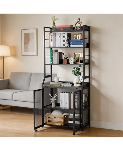 homfan 2-in-1 Desk with 6-Tier Bookshelf, Industrial Metal Frame Space-Saving Workstation Combo, Multi-Functional Home Office Study Furniture