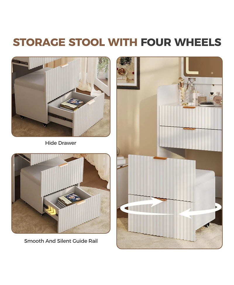 homfan 3-in-1 Vanity Desk with Flip-Top Mirror, Lights, 3 Drawers, Rolling Stool and Charging Station, Compact Makeup Vanity Table for Bedroom